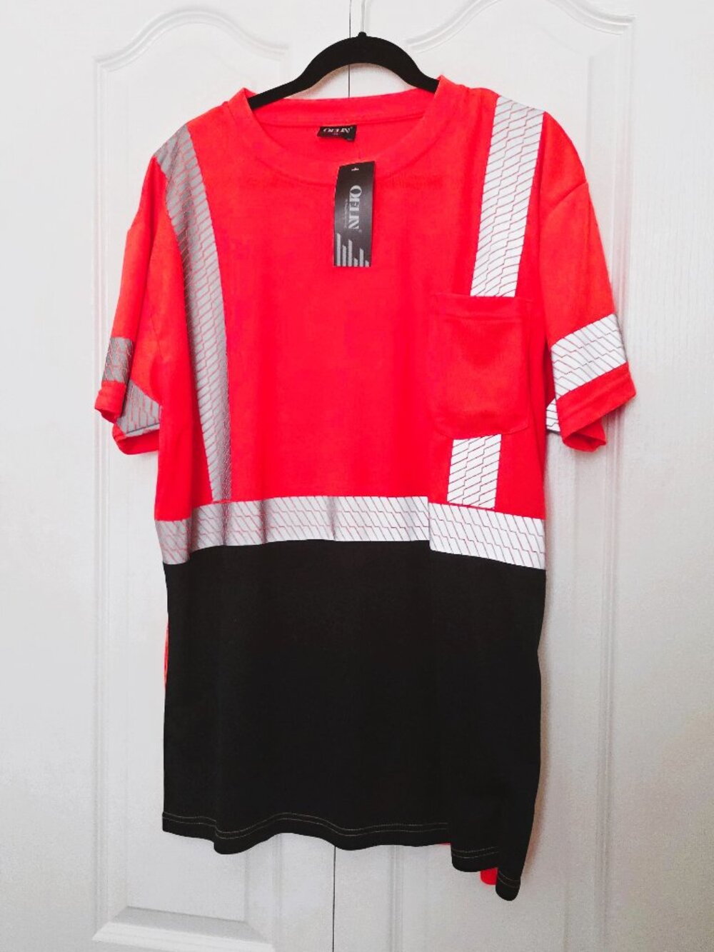 NWT! OLEN Men's Orange & Black Hi-Vis Safety Pullover Short Sleeve Top - Size XL